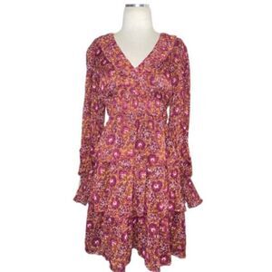 House of Harlow 1960 Berry V-neck Paisley Printed Casual Dress NWT 2
